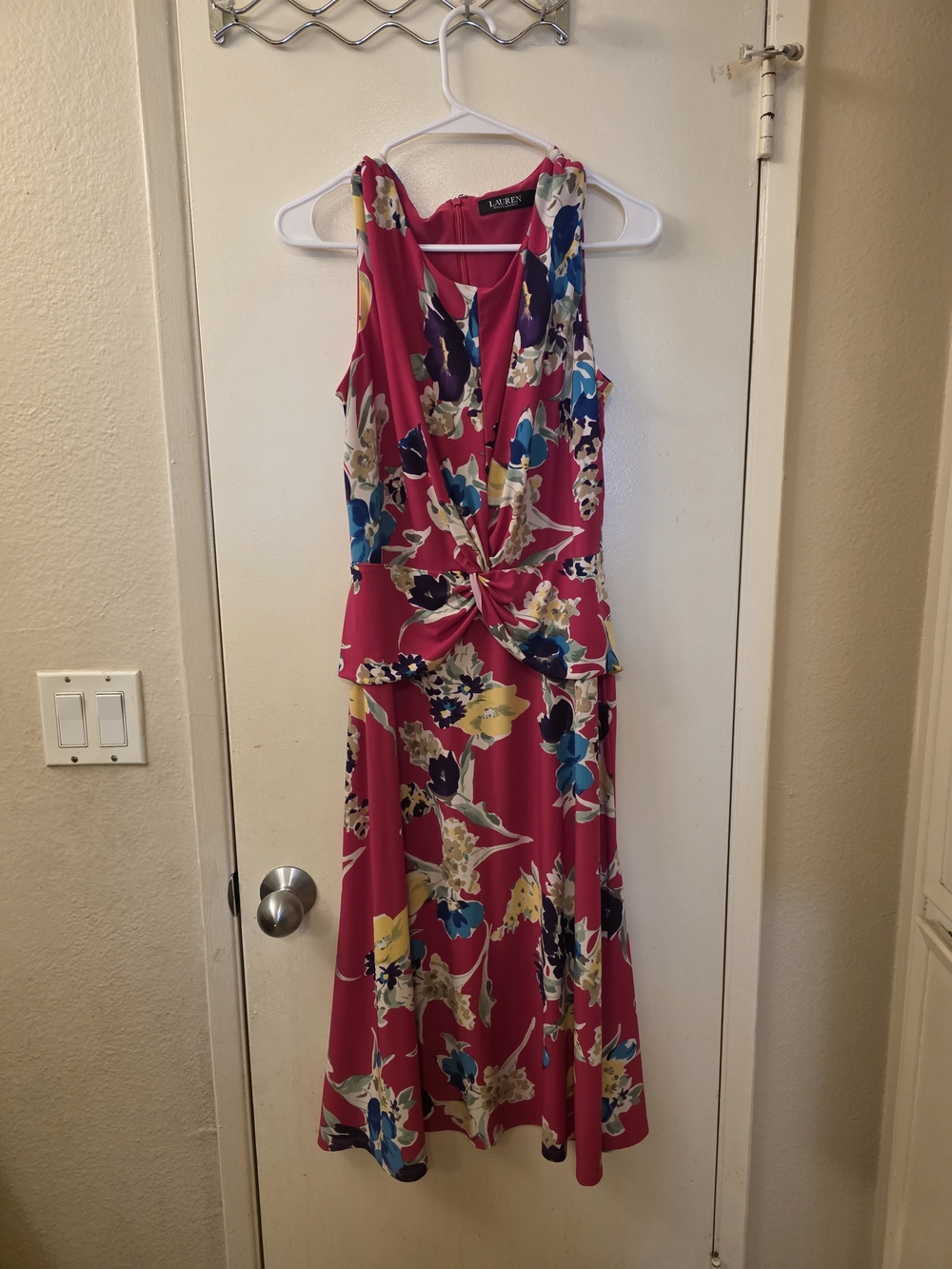 Ralph Lauren Magenta Floral Twist-Front Maxi Dress